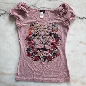 Miss Sixty Y2K Pink GraphicTop Ruffled Fairycore Grunge Coquette Aesthetic Small